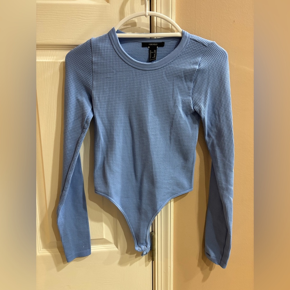 Forever 21 Light Blue Textured Bodysuit